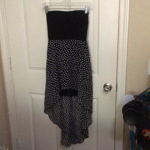 Black and White high-low split train dress with sheath bodice type